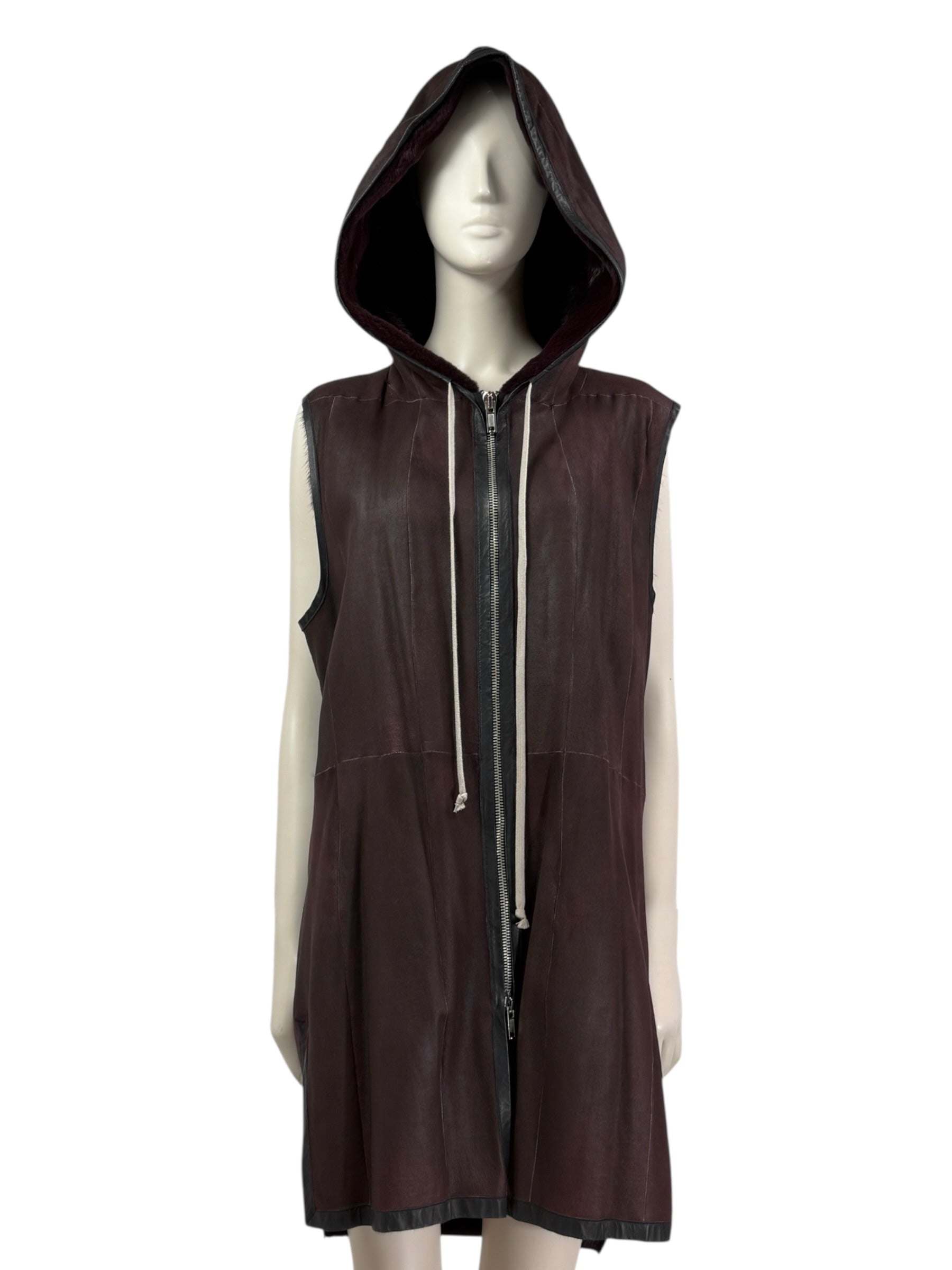 Hun Rick Owens leather mink burgundy vest