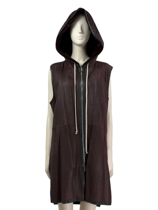 Hun Rick Owens leather mink burgundy vest