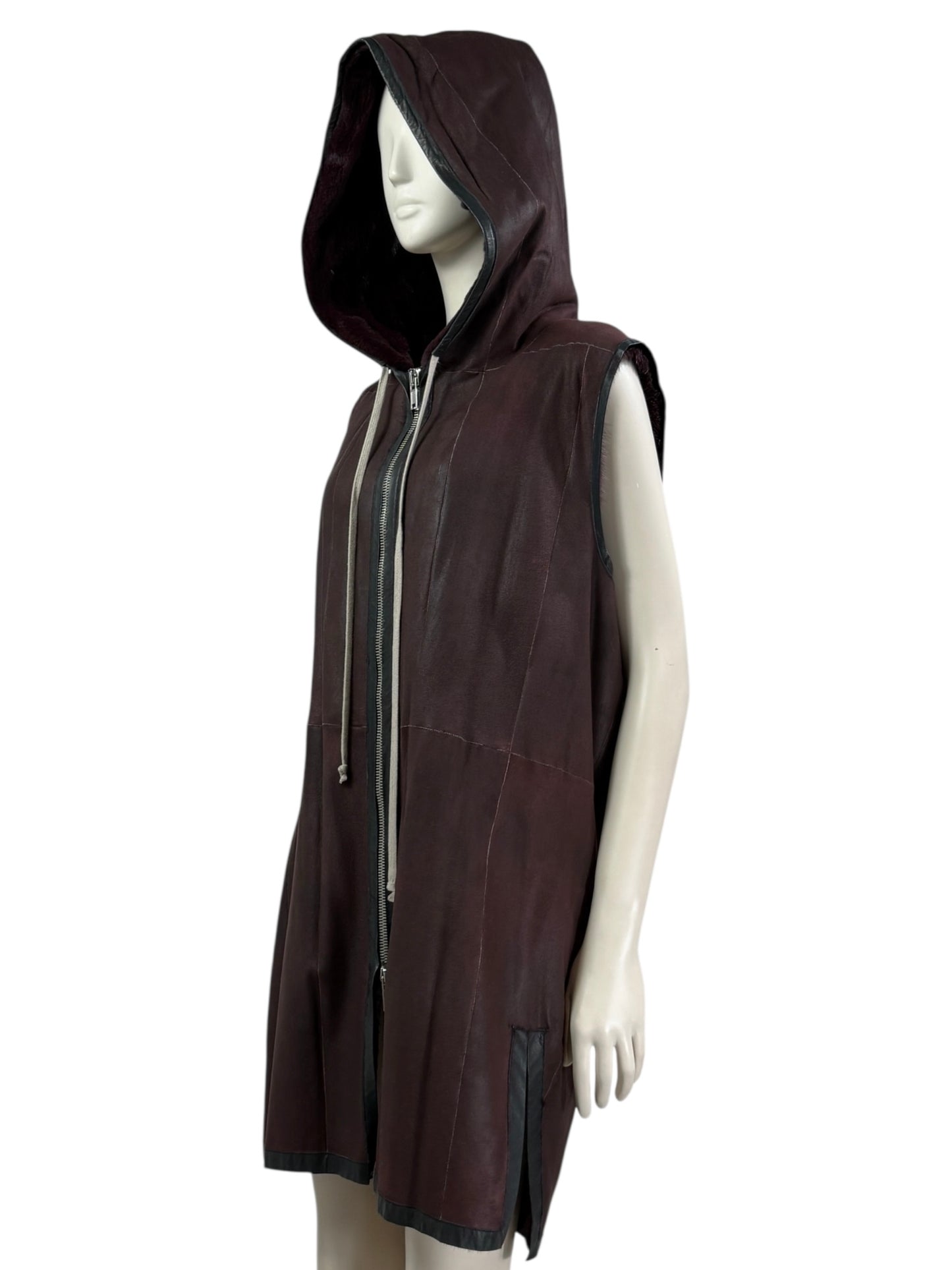 Hun Rick Owens leather mink burgundy vest
