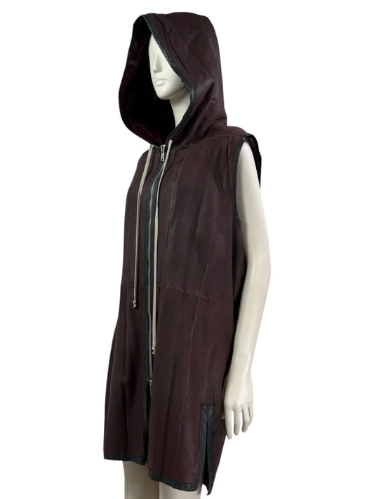 Hun Rick Owens leather mink burgundy vest