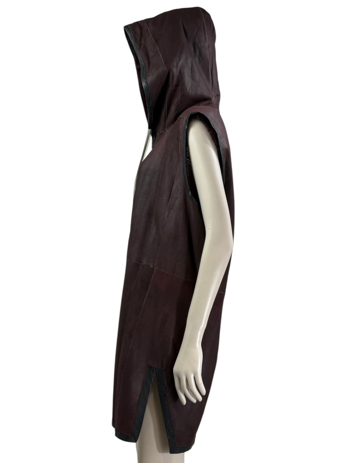 Hun Rick Owens leather mink burgundy vest