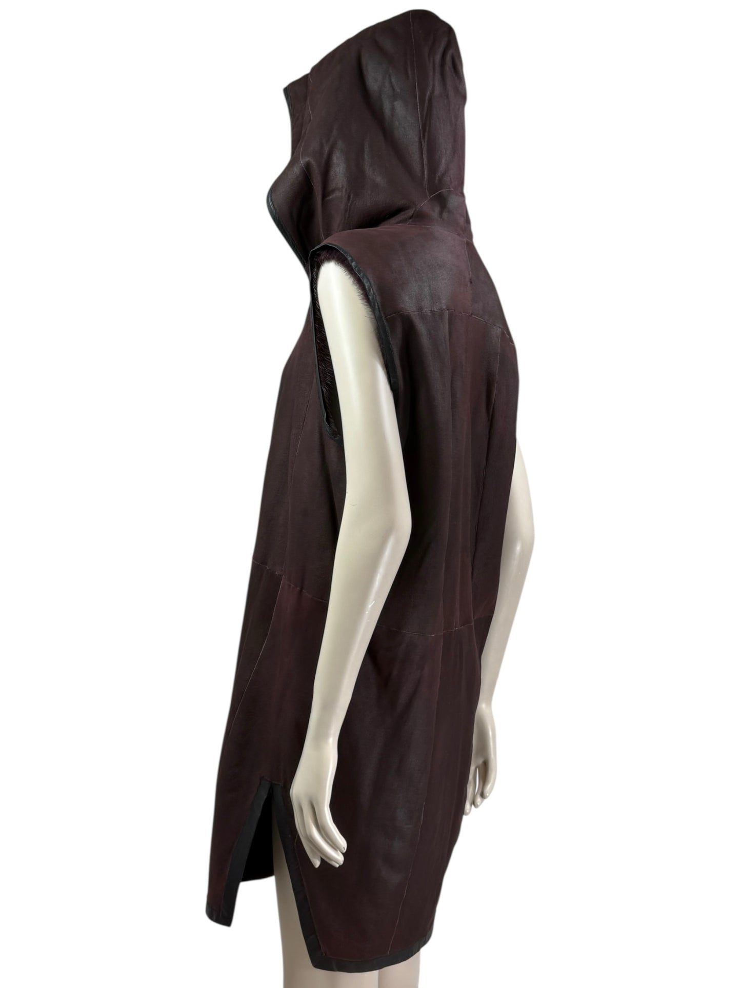 Hun Rick Owens leather mink burgundy vest
