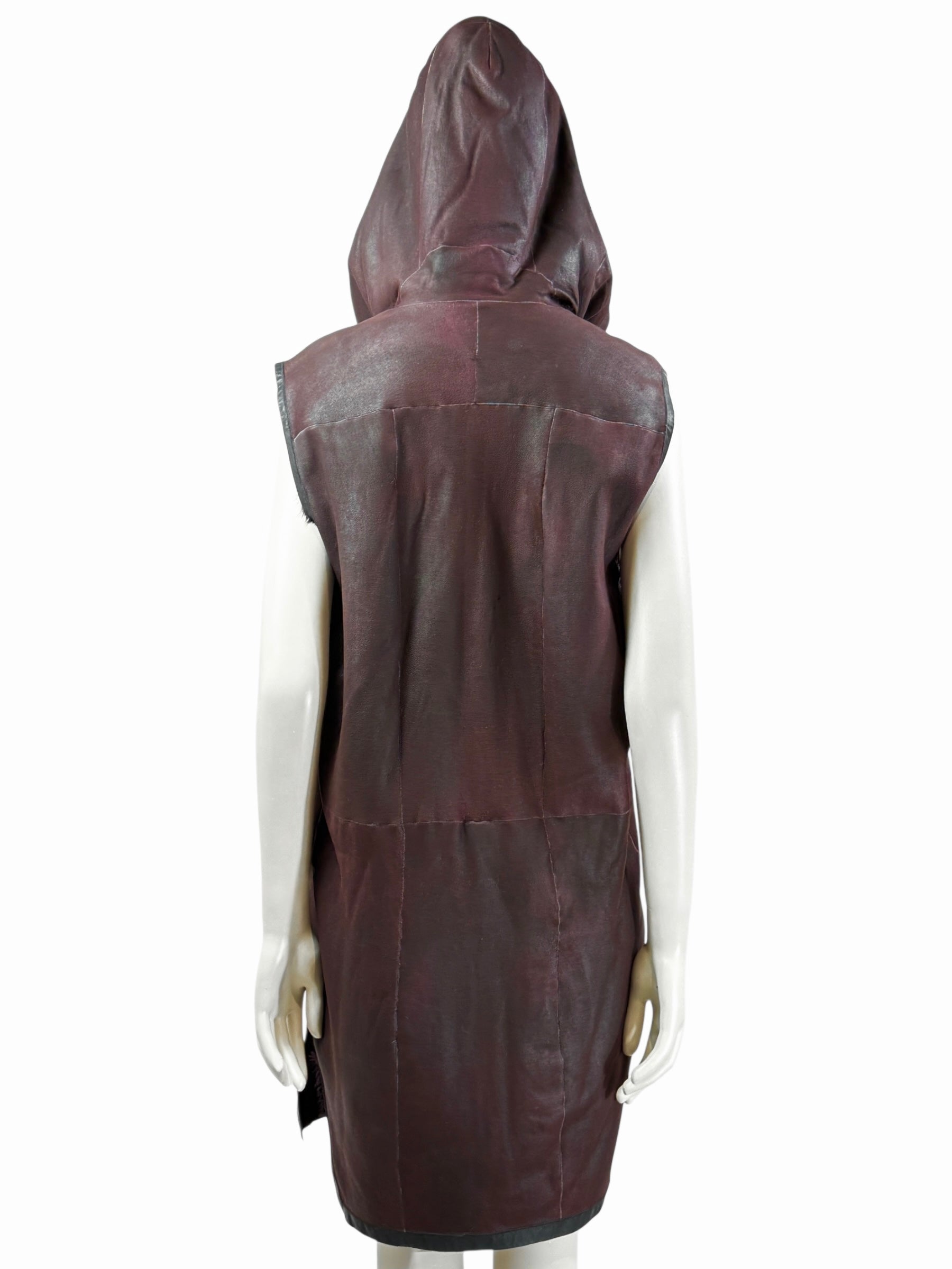 Hun Rick Owens leather mink burgundy vest