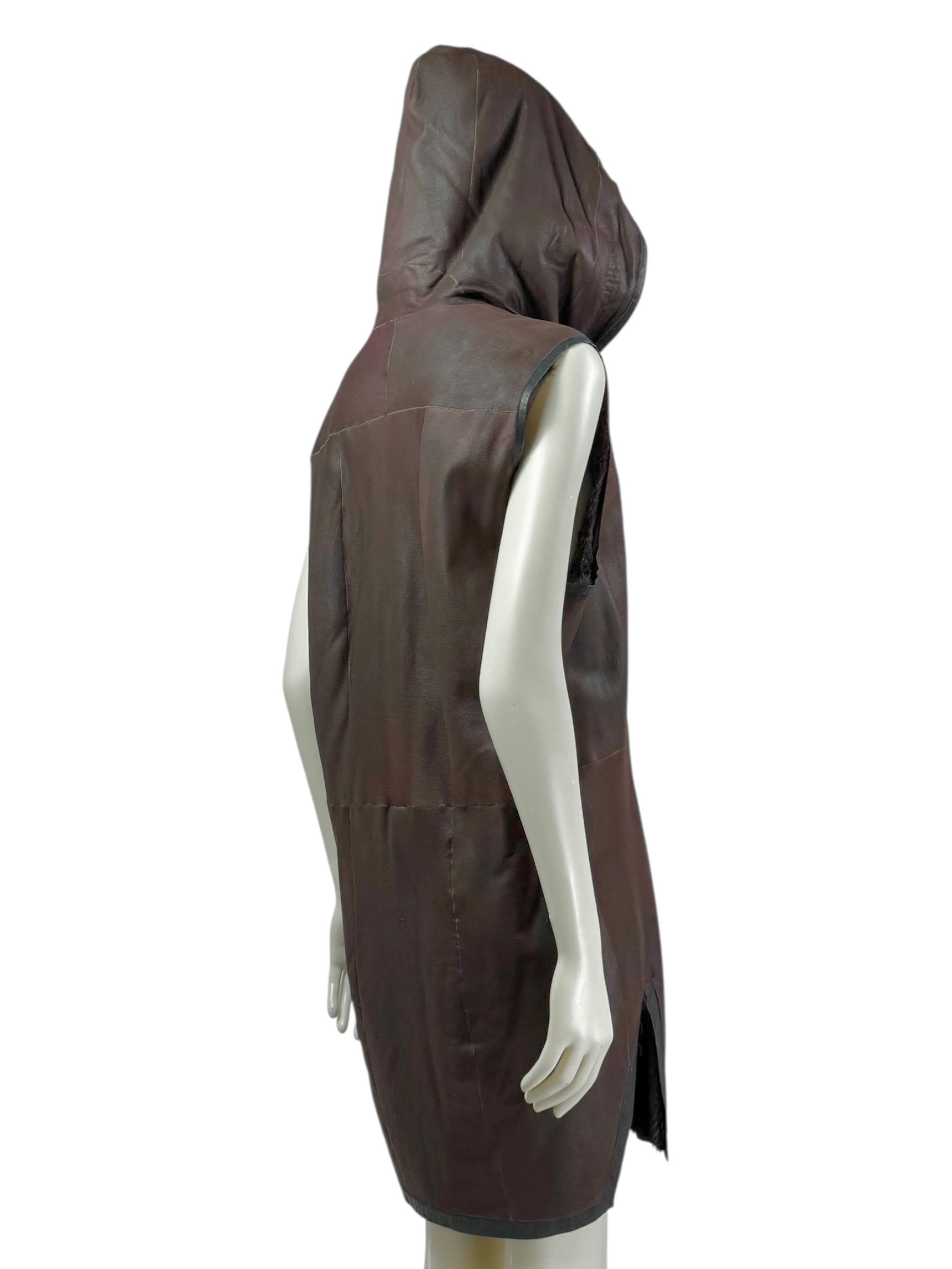 Hun Rick Owens leather mink burgundy vest