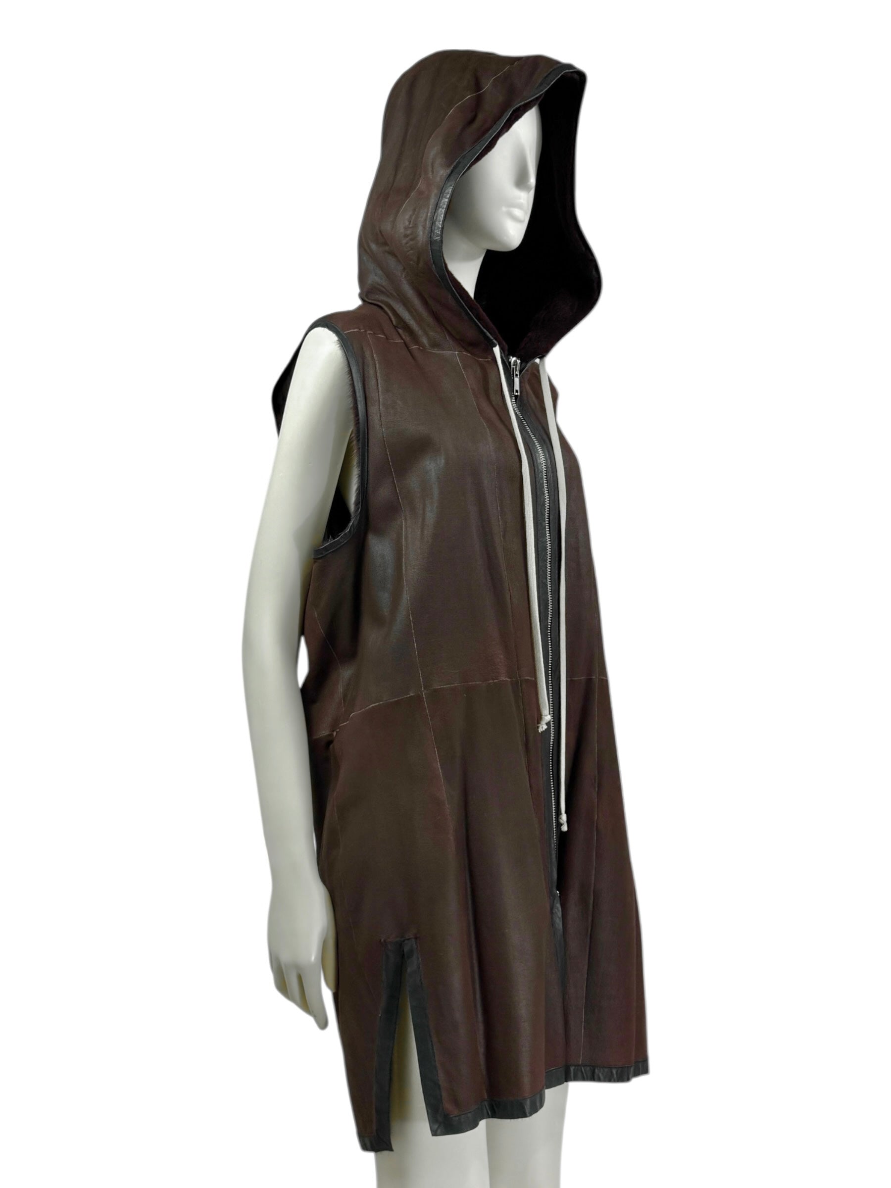 Hun Rick Owens leather mink burgundy vest
