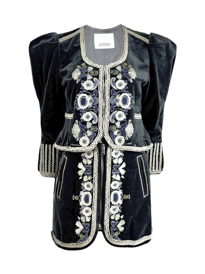 Isabel Marant Spring 2023 Grey embroidered velvet skirt suit