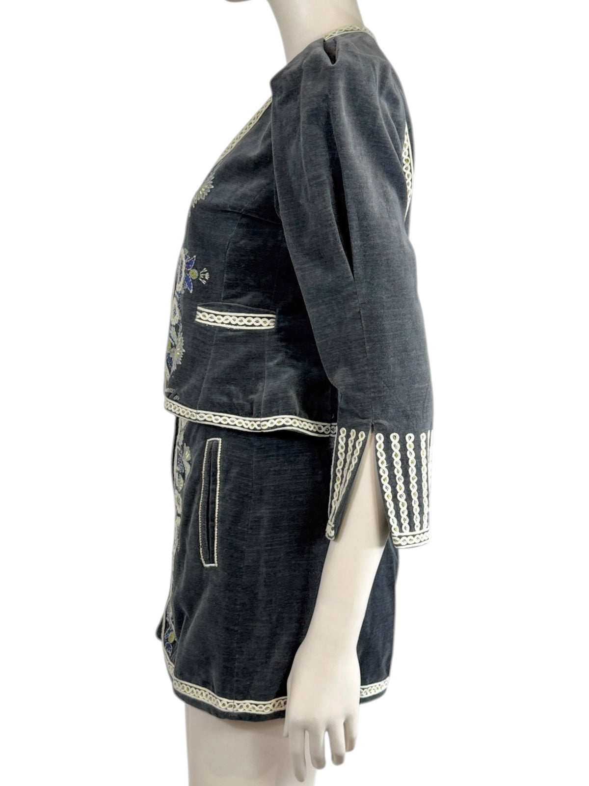 Isabel Marant Spring 2023 Grey embroidered velvet skirt suit