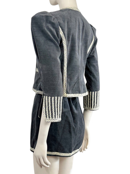 Isabel Marant Spring 2023 Grey embroidered velvet skirt suit