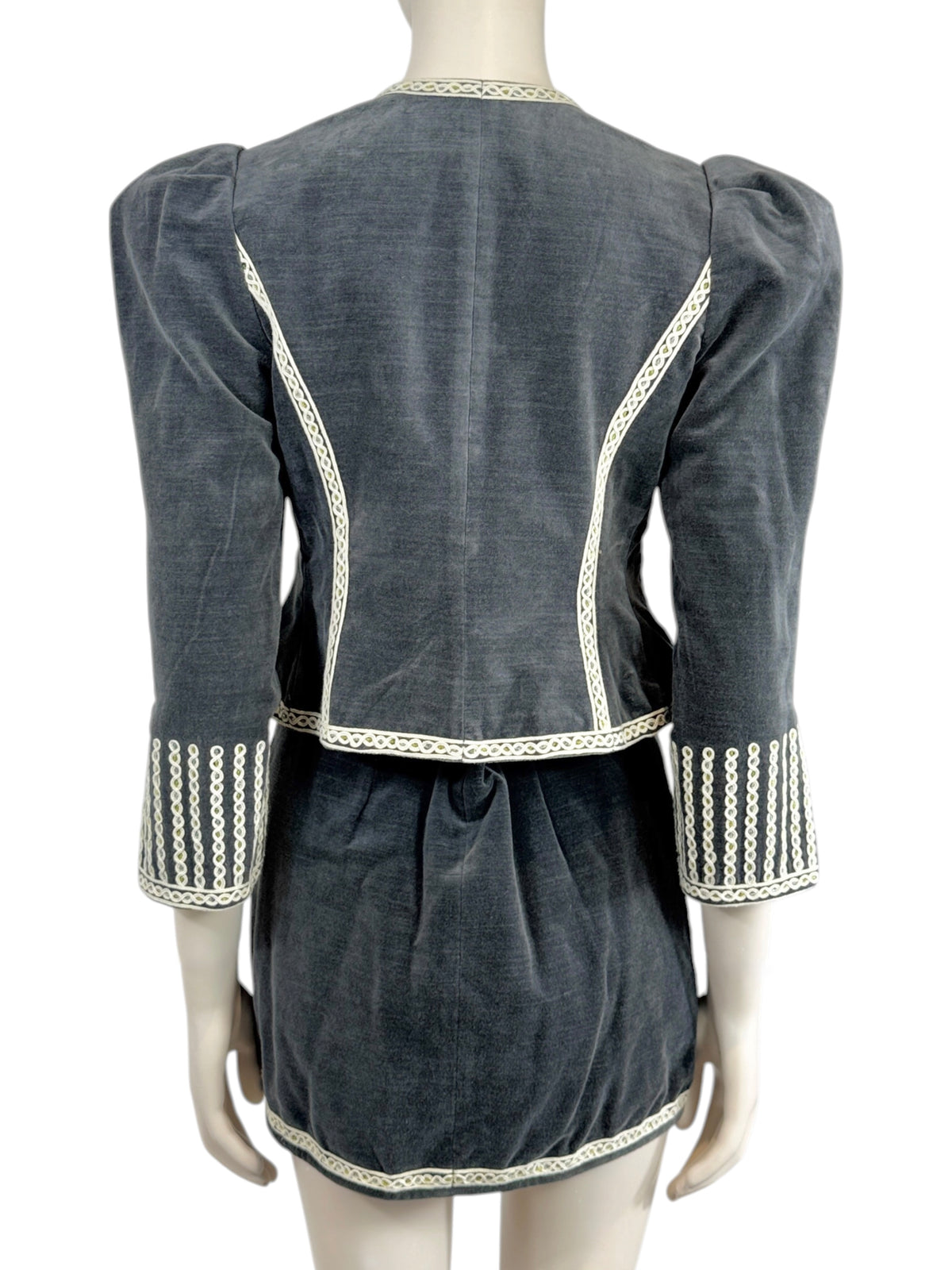 Isabel Marant Spring 2023 Grey embroidered velvet skirt suit