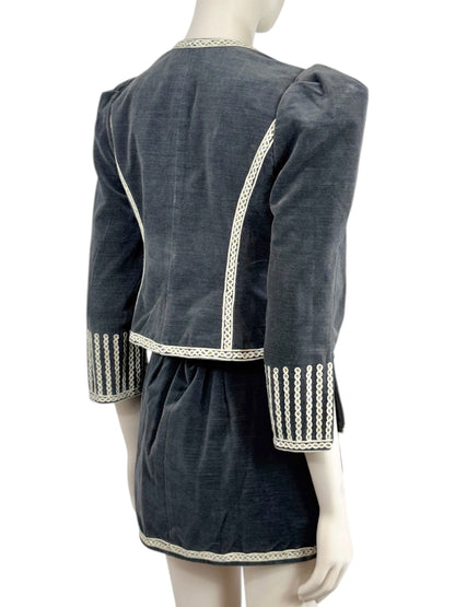 Isabel Marant Spring 2023 Grey embroidered velvet skirt suit