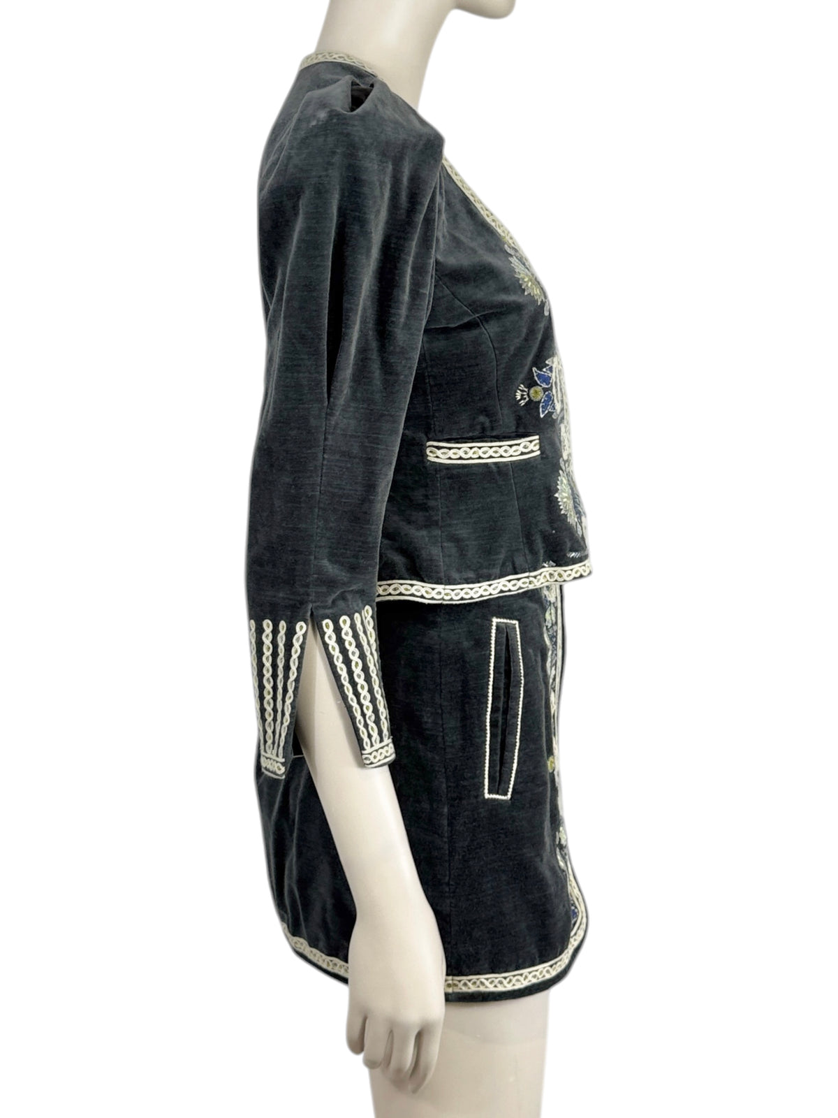 Isabel Marant Spring 2023 Grey embroidered velvet skirt suit