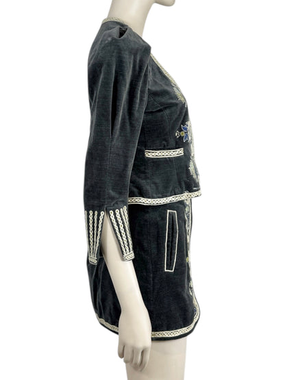 Isabel Marant Spring 2023 Grey embroidered velvet skirt suit