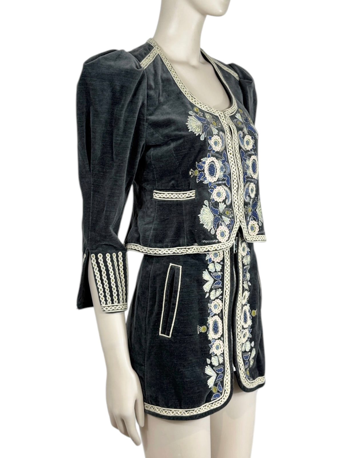 Isabel Marant Spring 2023 Grey embroidered velvet skirt suit