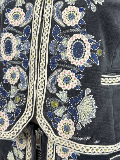 Isabel Marant Spring 2023 Grey embroidered velvet skirt suit