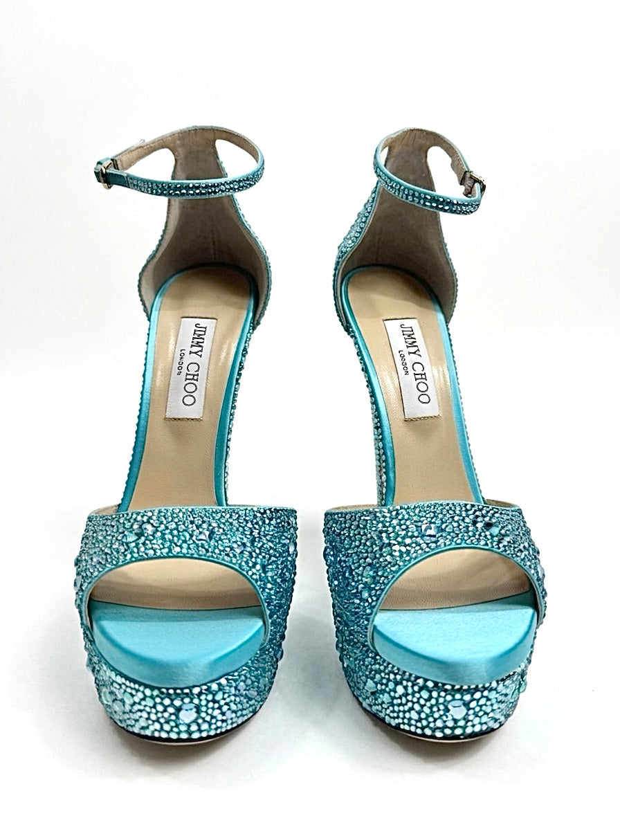 Jimm Choo Swarovski Max turquoise  crystal pumps