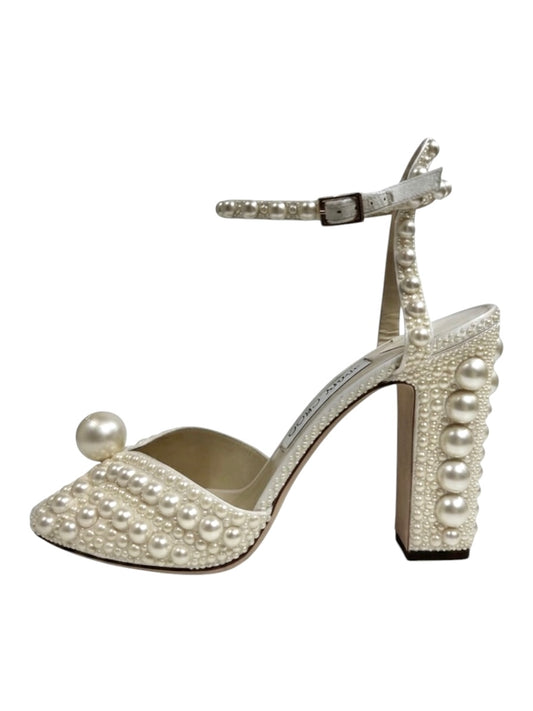Jimmy Choo white sacaria pearls sandal