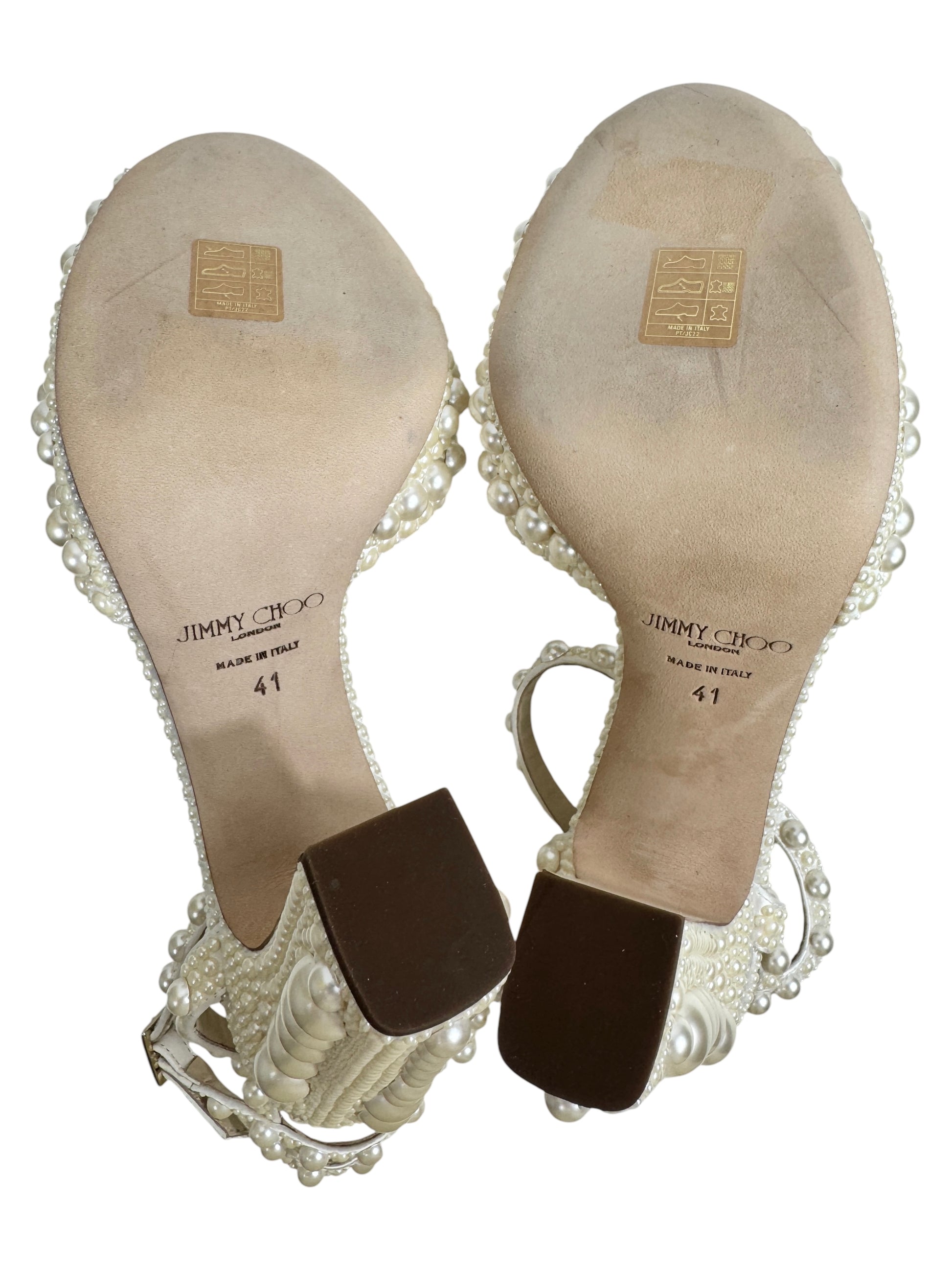 Jimmy Choo white sacaria pearls sandal