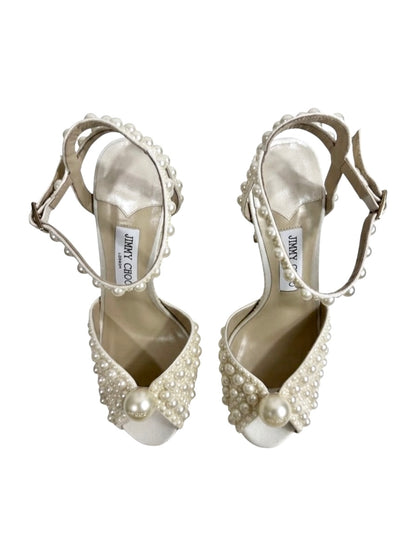 Jimmy Choo white sacaria pearls sandal