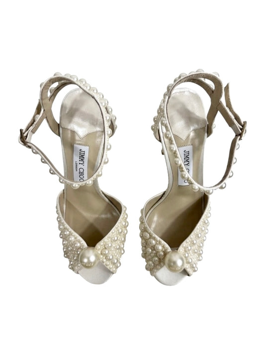 Jimmy Choo white sacaria pearls sandal