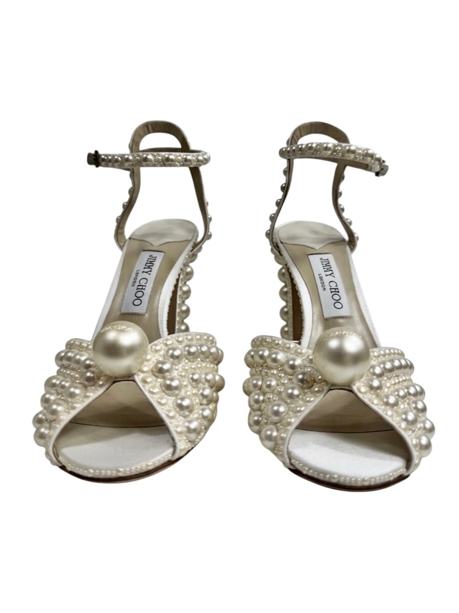 Jimmy Choo white sacaria pearls sandal