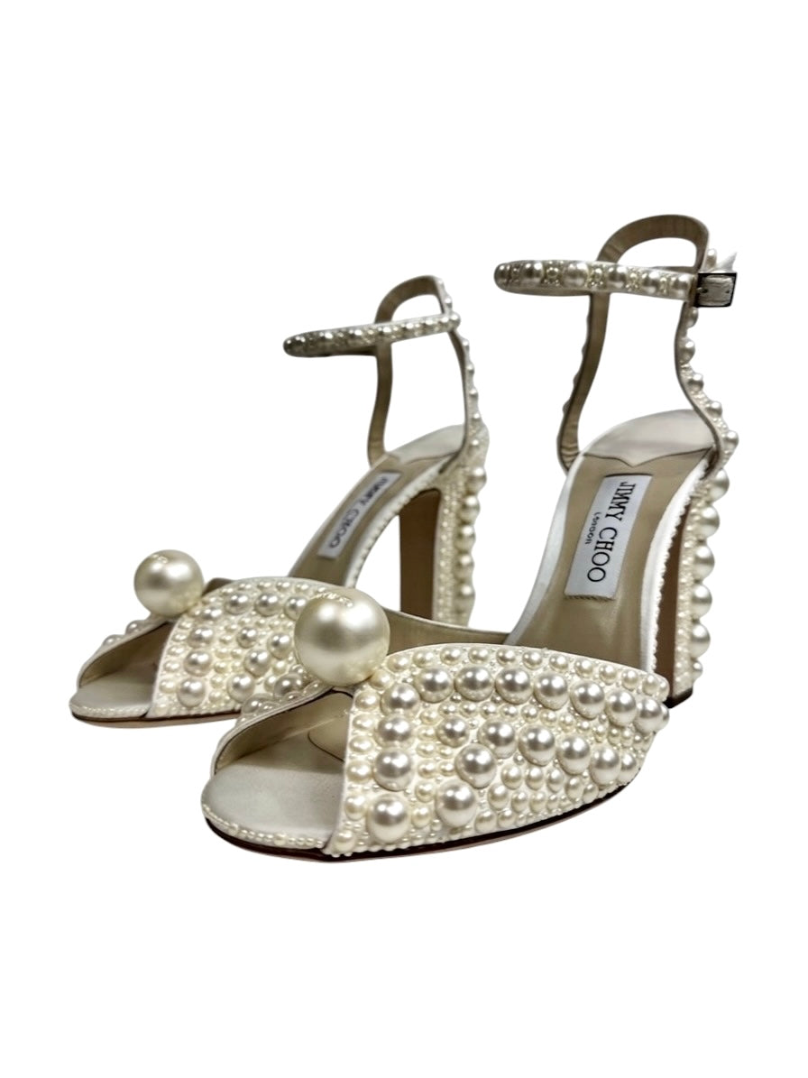 Jimmy Choo white sacaria pearls sandal