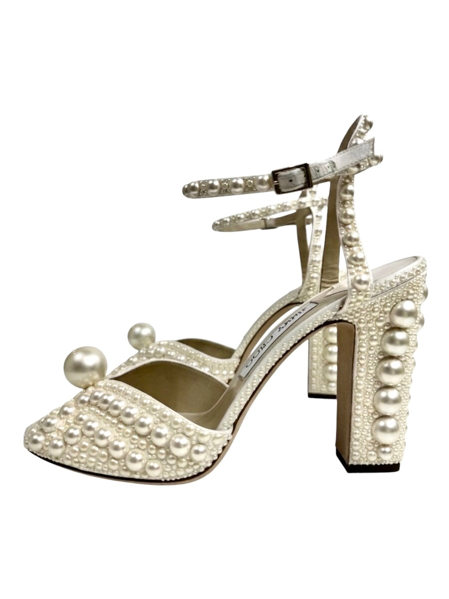 Jimmy Choo white sacaria pearls sandal