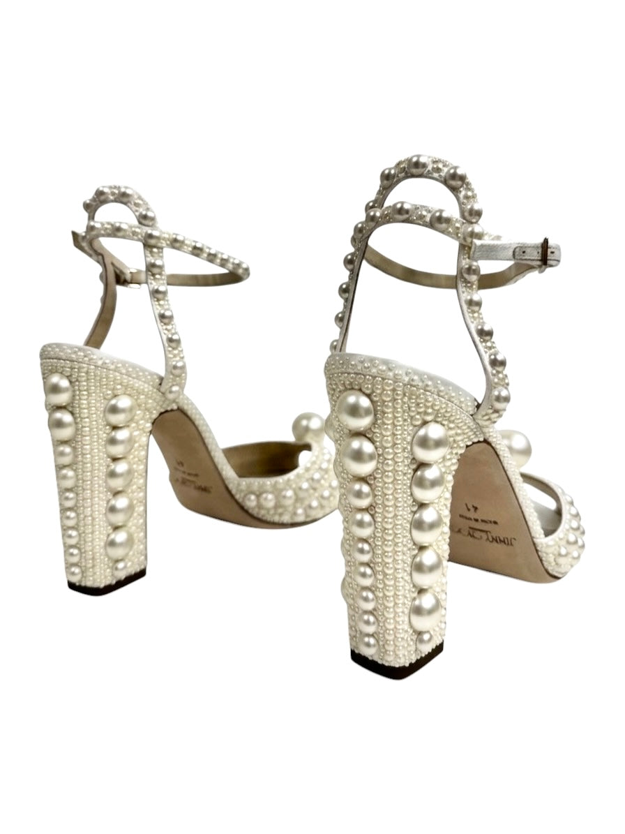 Jimmy Choo white sacaria pearls sandal