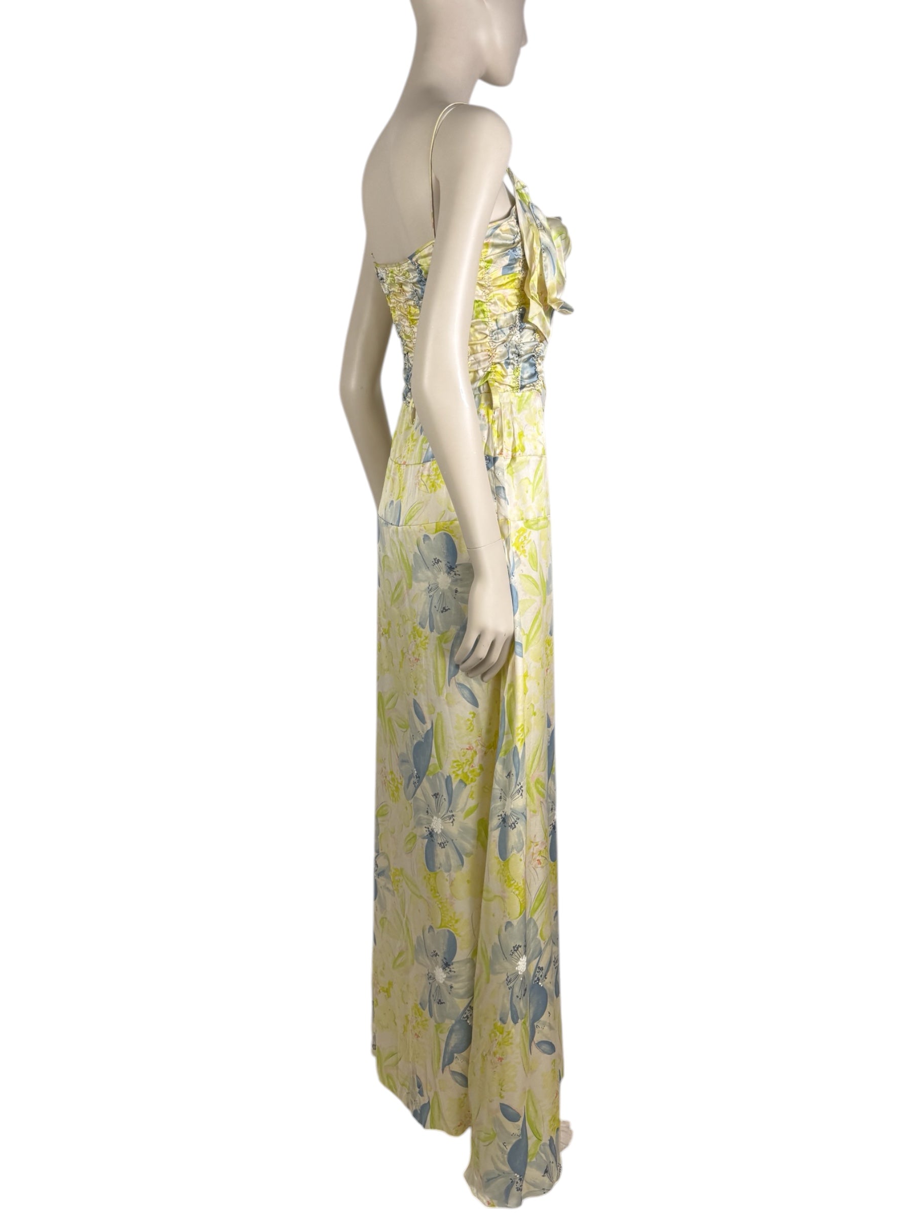 John Galliano - Spring/Summer 2003 Long dress with thin straps in silk satin printed with a floral motif in shades of green