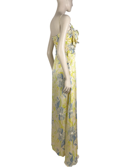 John Galliano - Spring/Summer 2003 Long dress with thin straps in silk satin printed with a floral motif in shades of green
