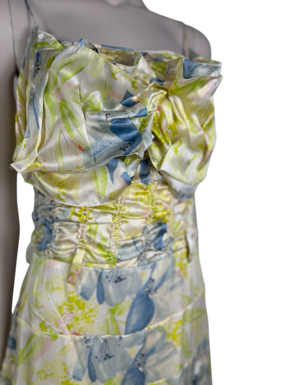 John Galliano - Spring/Summer 2003 Long dress with thin straps in silk satin printed with a floral motif in shades of green