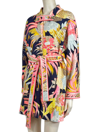 Leonard Long wool belted floral jacket