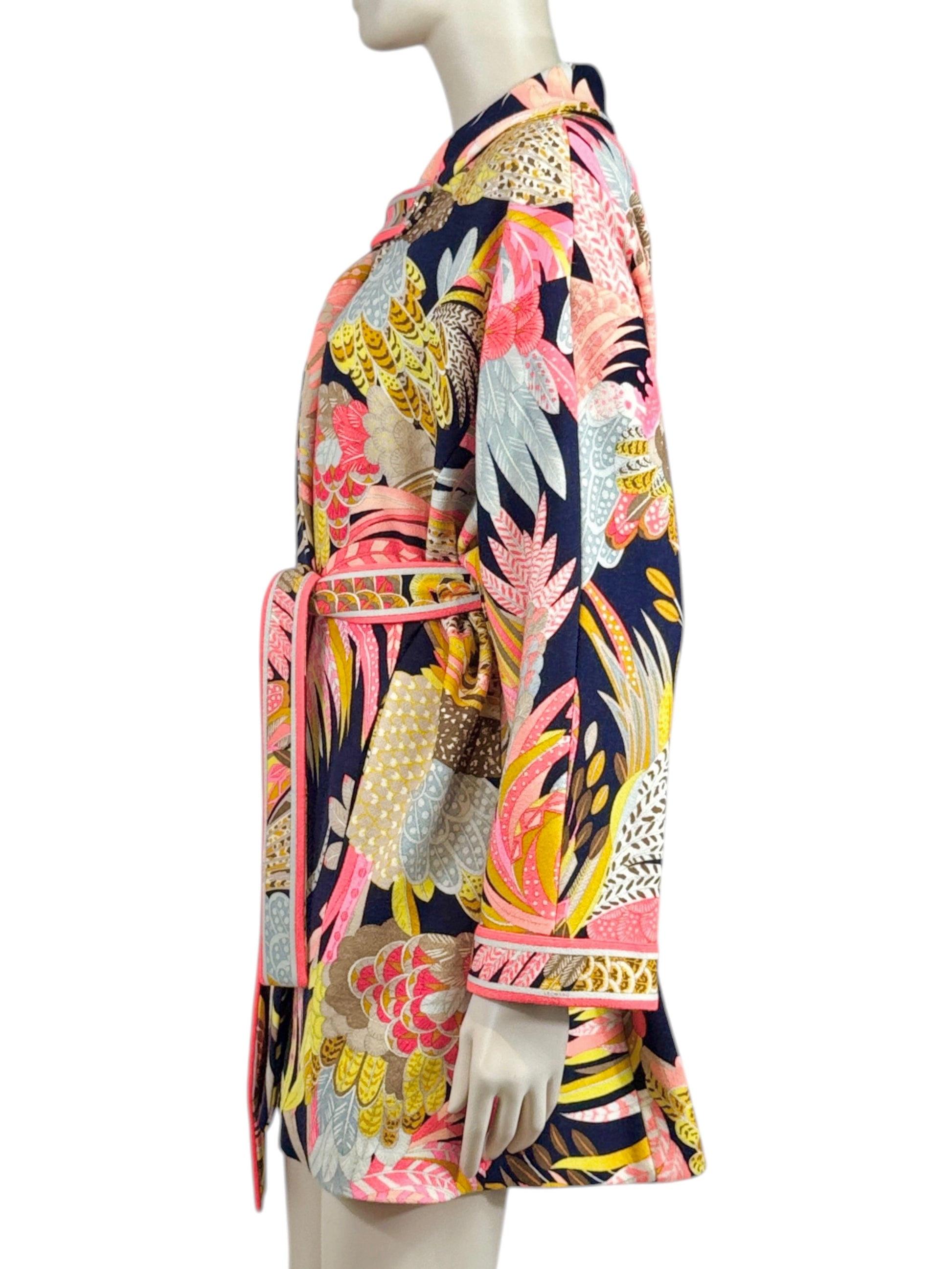 Leonard Long wool belted floral jacket