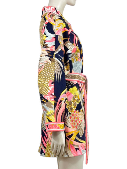 Leonard Long wool belted floral jacket