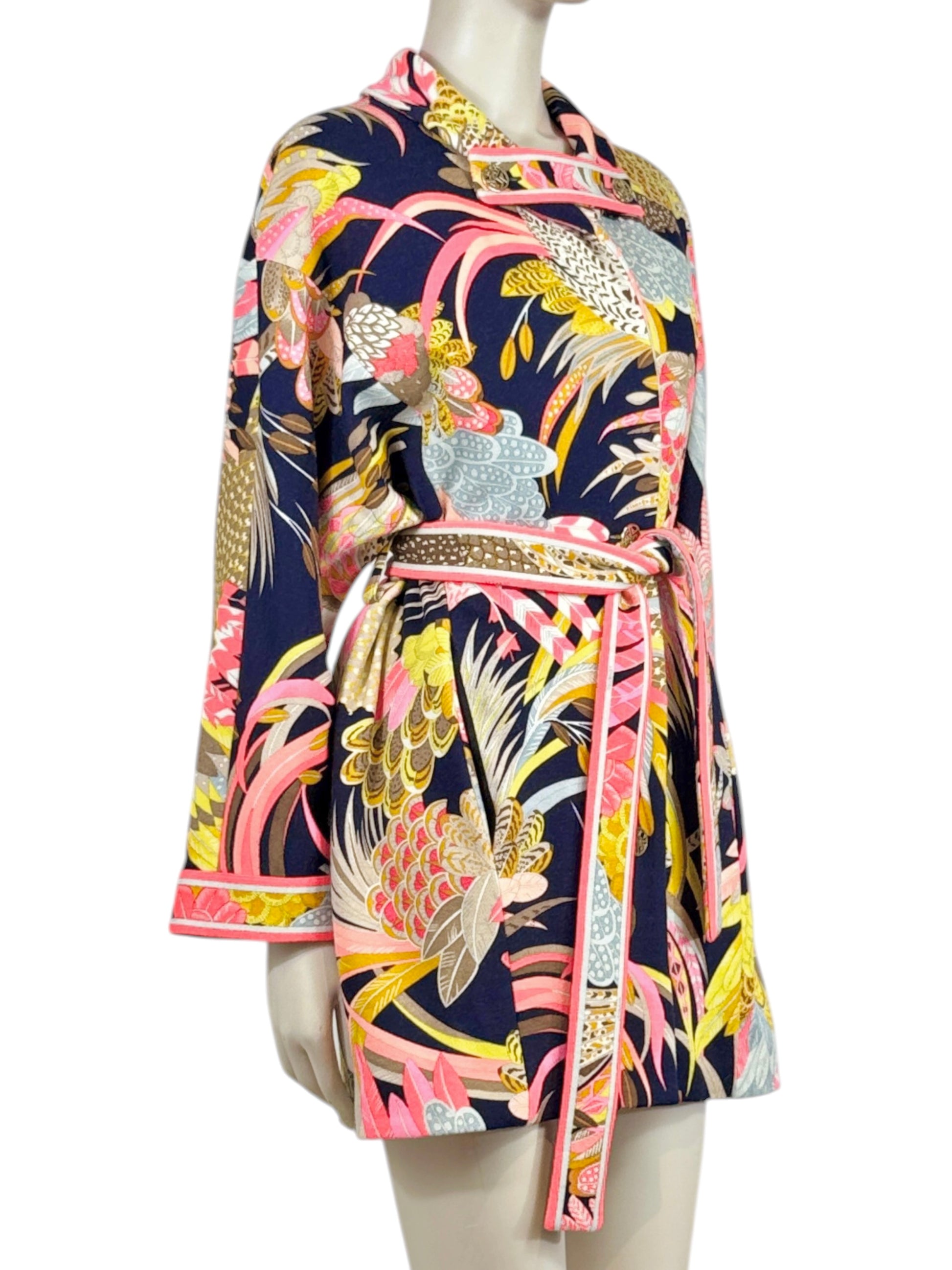 Leonard Long wool belted floral jacket