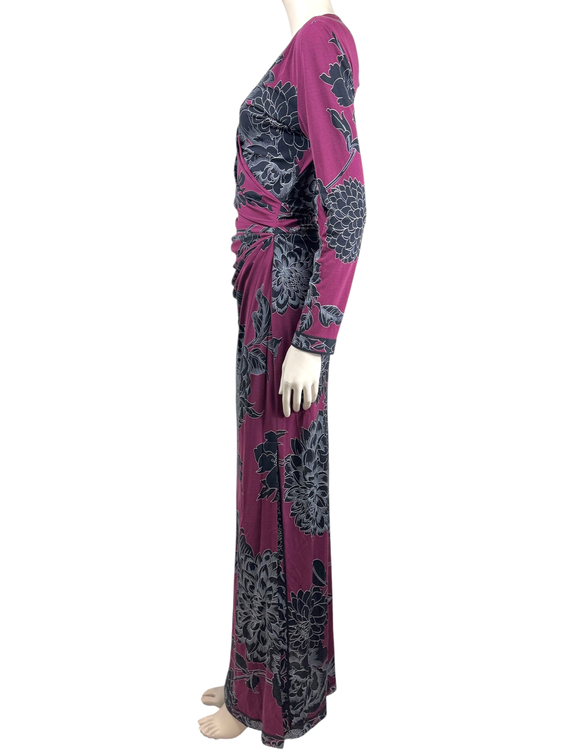 Leonard maxi dress burgundy floral print