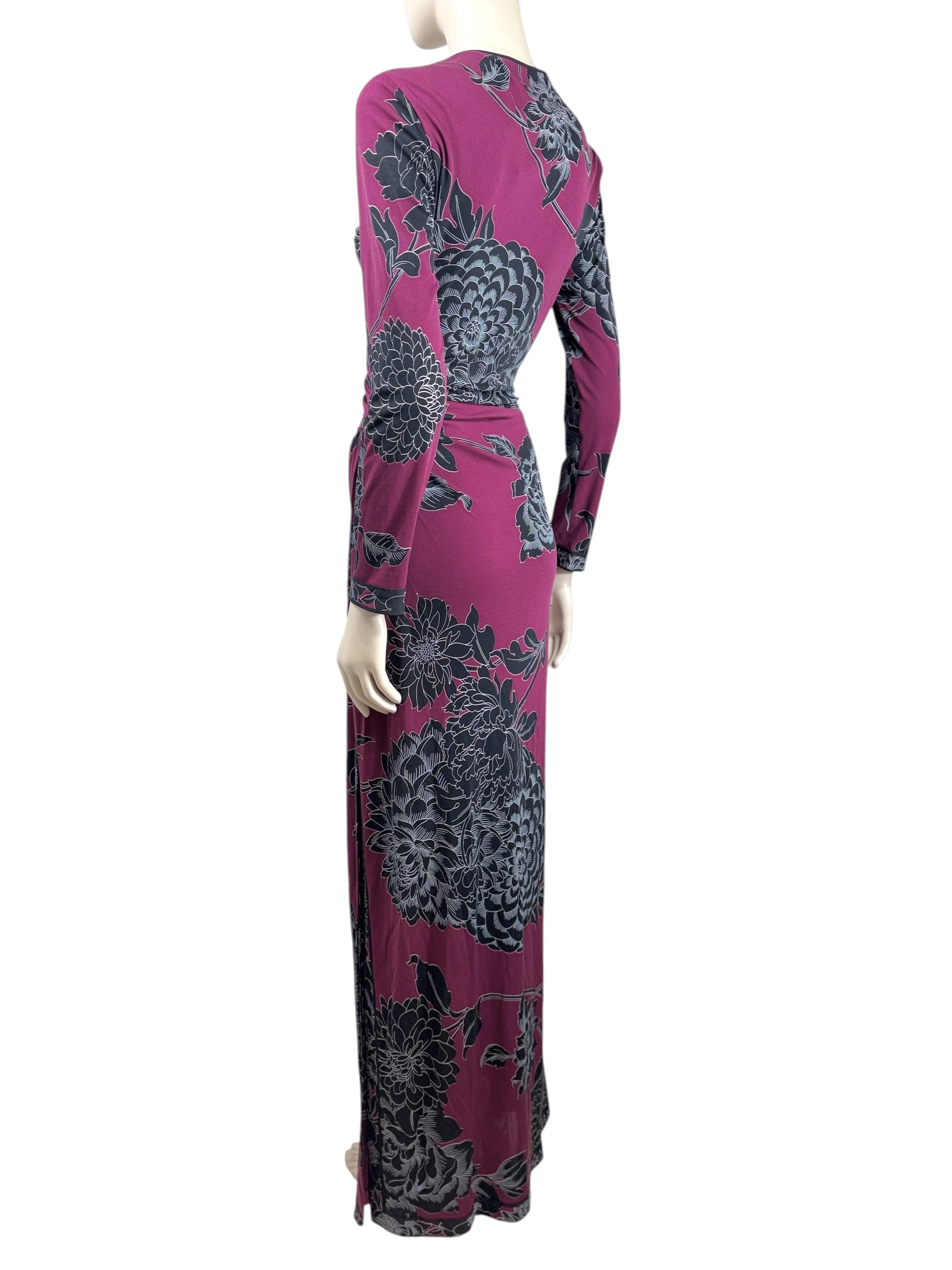 Leonard maxi dress burgundy floral print