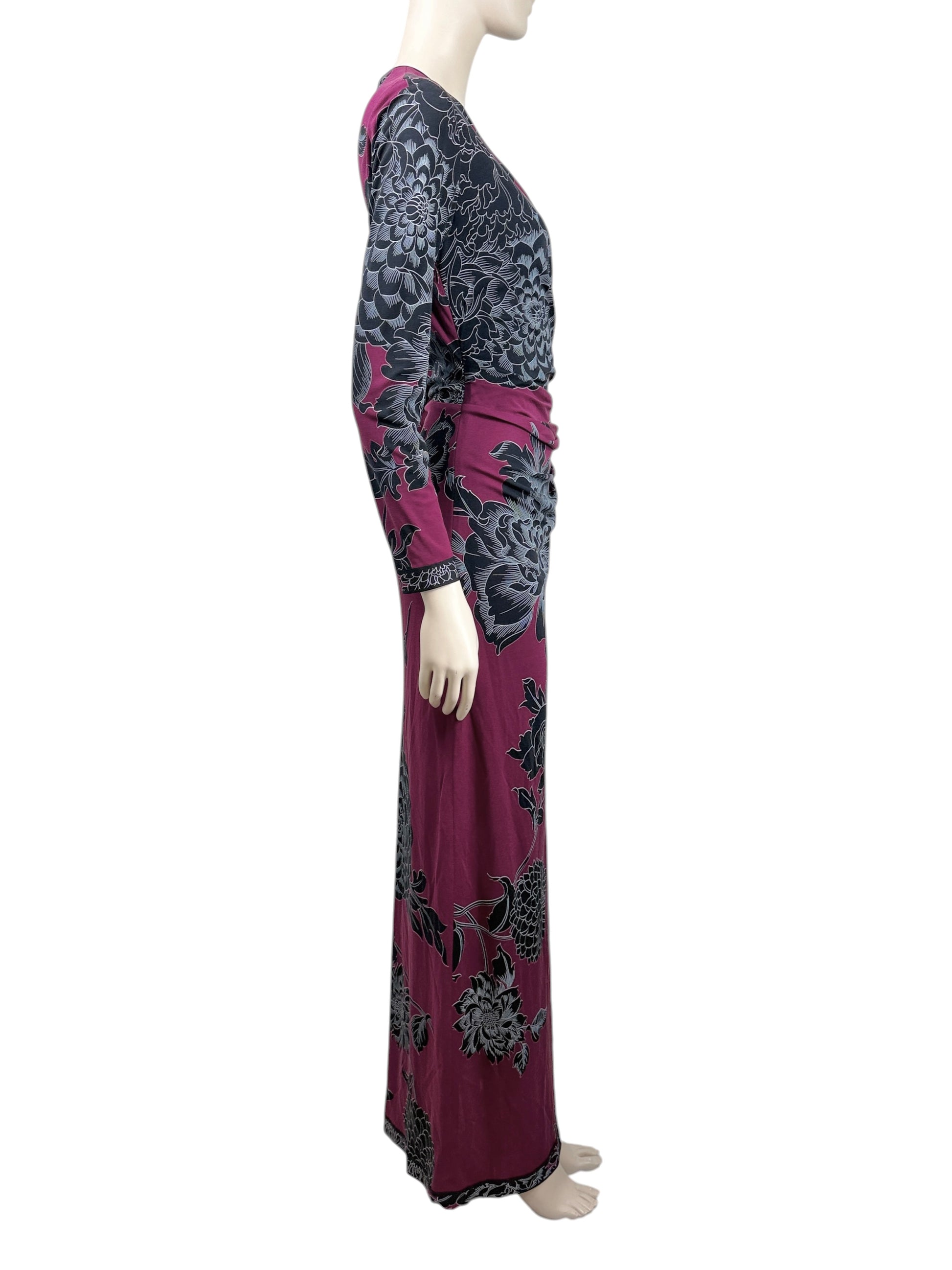 Leonard maxi dress burgundy floral print