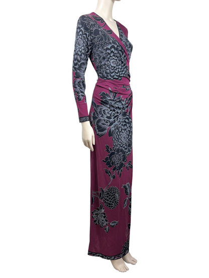 Leonard maxi dress burgundy floral print