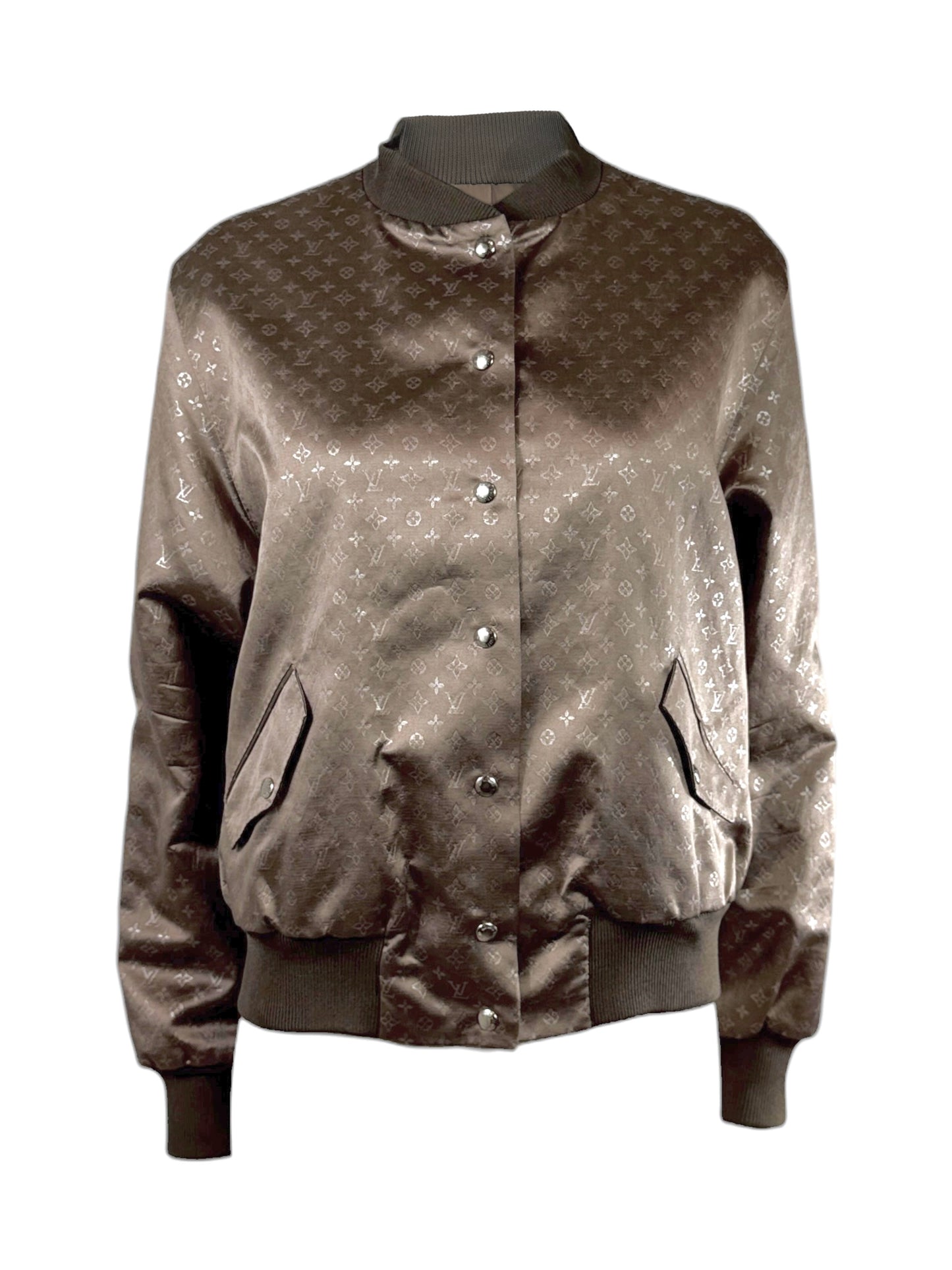 Louis Vuitton Marc Jacobs 2011 Taupe shiny silk Monogram bomber jacket