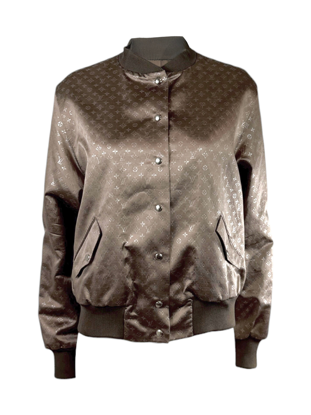 Louis Vuitton Marc Jacobs 2011 Taupe shiny silk Monogram bomber jacket