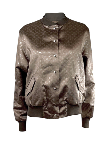 Louis Vuitton Marc Jacobs 2011 Taupe shiny silk Monogram bomber jacket