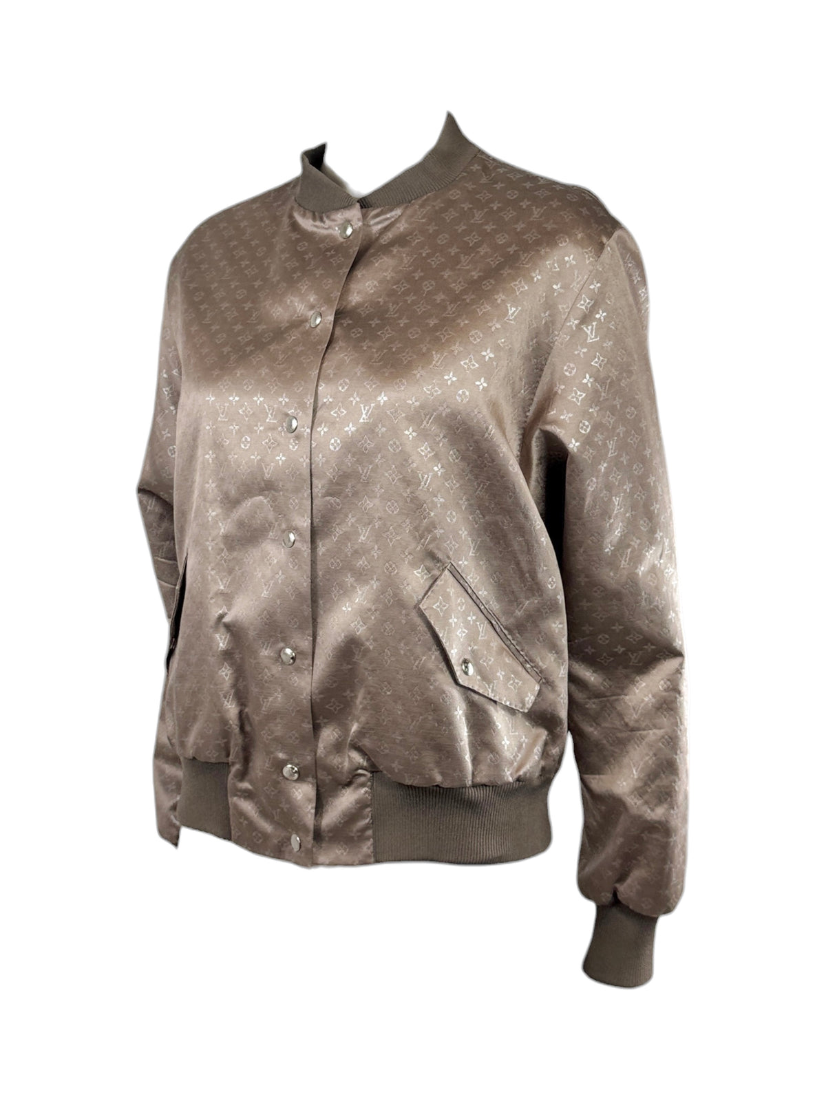 Louis Vuitton Marc Jacobs 2011 Taupe shiny silk Monogram bomber jacket