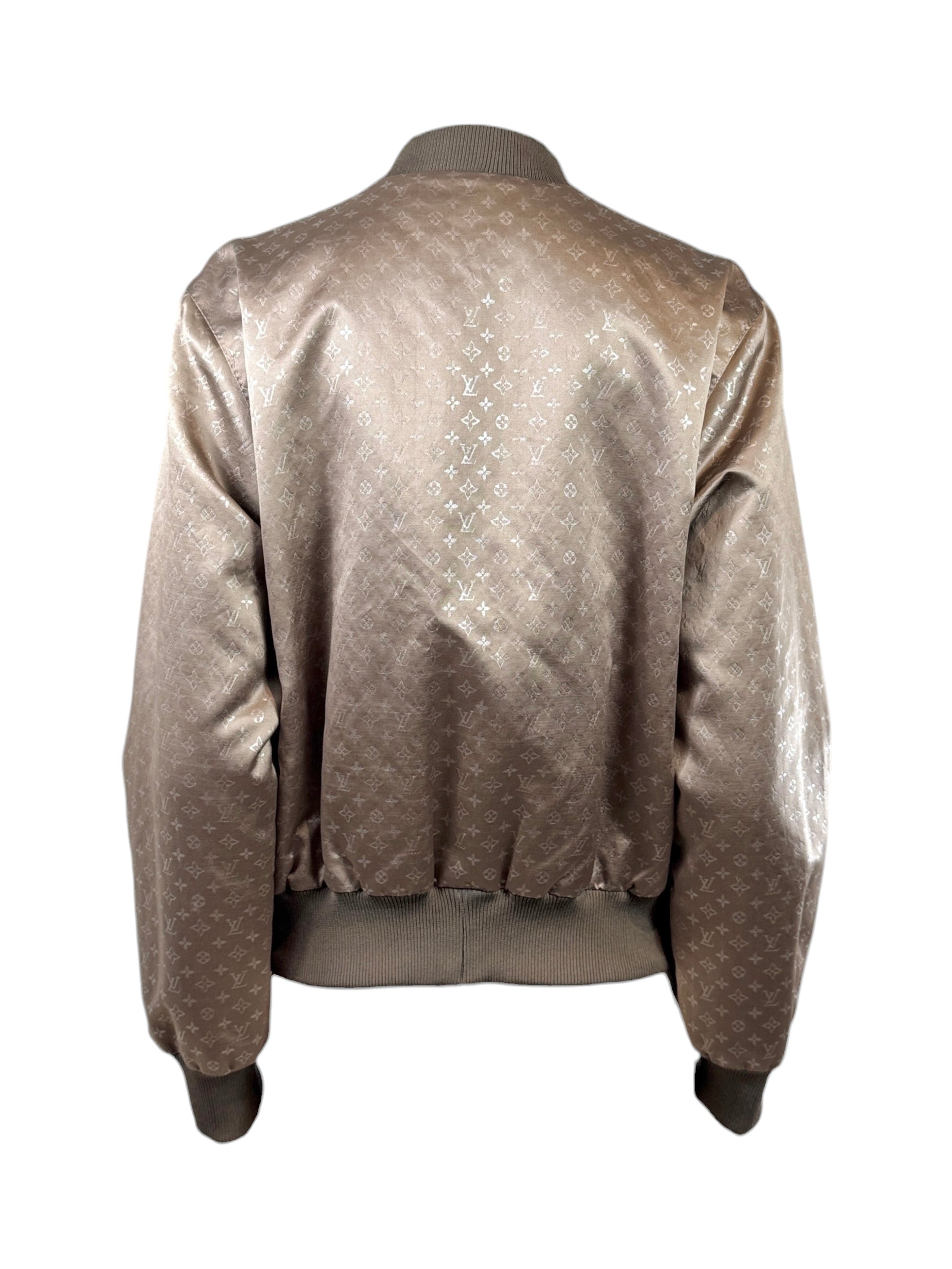 Louis Vuitton Marc Jacobs 2011 Taupe shiny silk Monogram bomber jacket