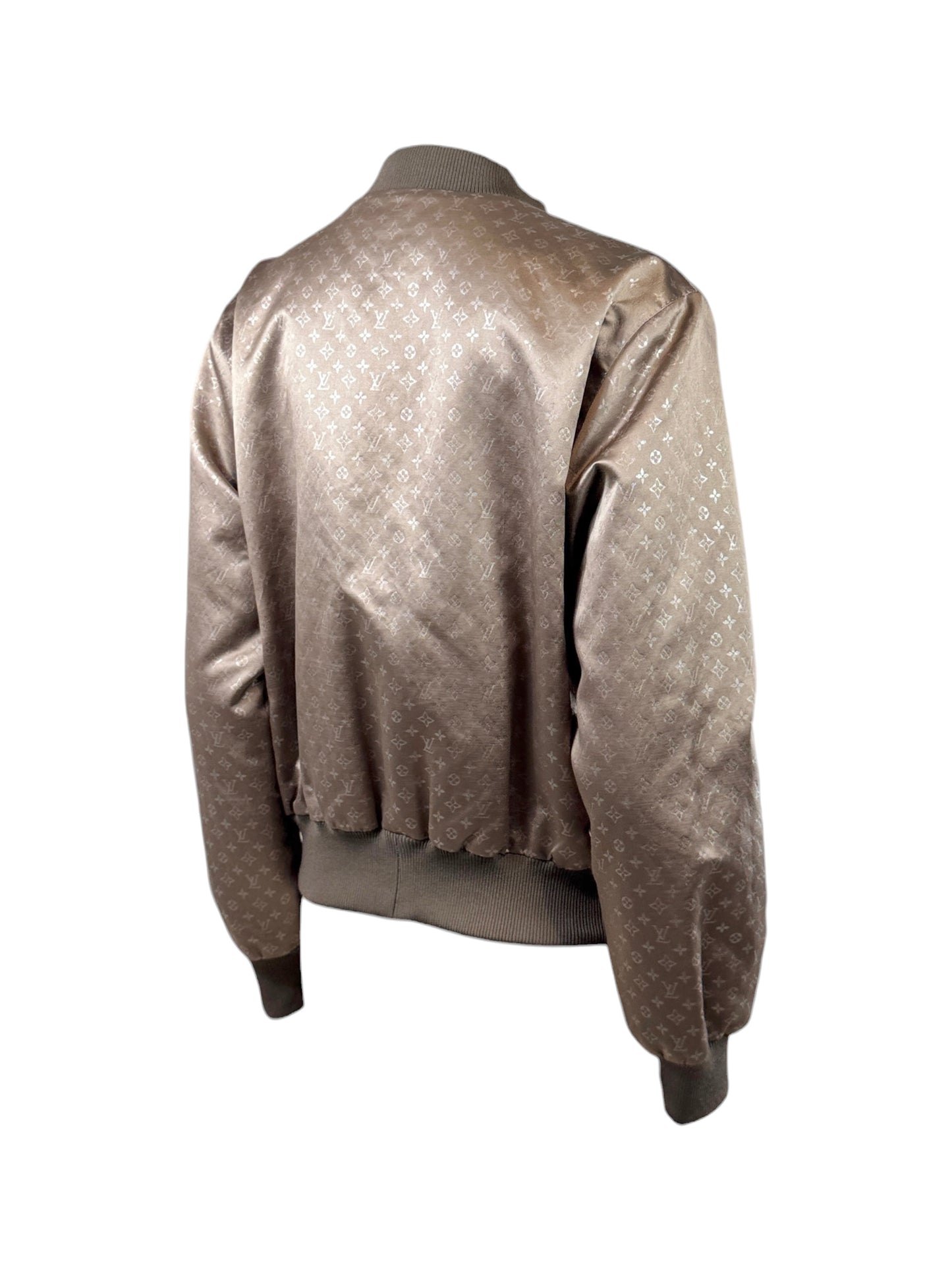 Louis Vuitton Marc Jacobs 2011 Taupe shiny silk Monogram bomber jacket