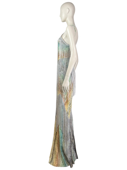 Missoni - Spring/Summer 2005 Collection - Look 42 - Long, strappy, multicoloured fringed knit dress