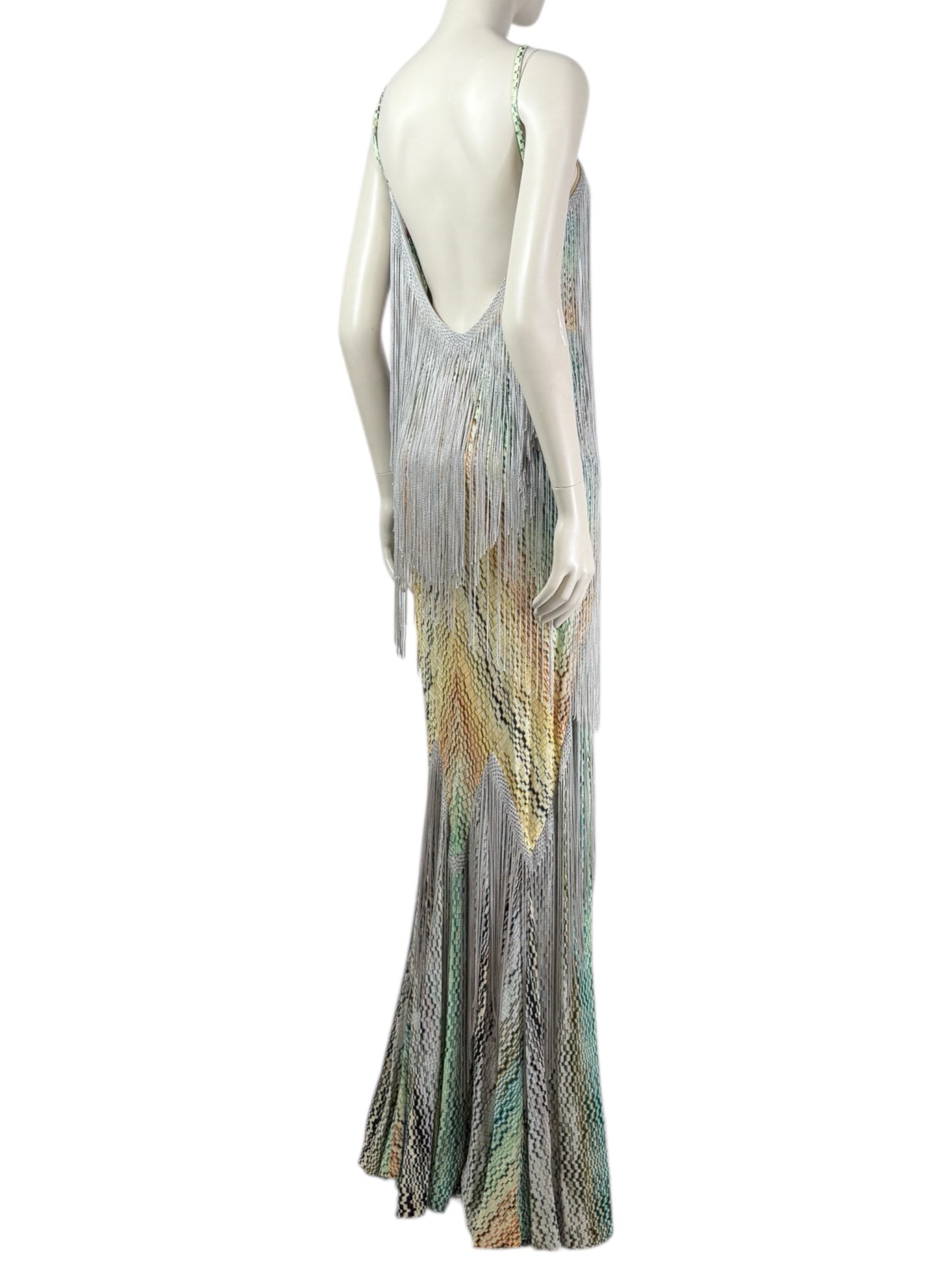 Missoni - Spring/Summer 2005 Collection - Look 42 - Long, strappy, multicoloured fringed knit dress