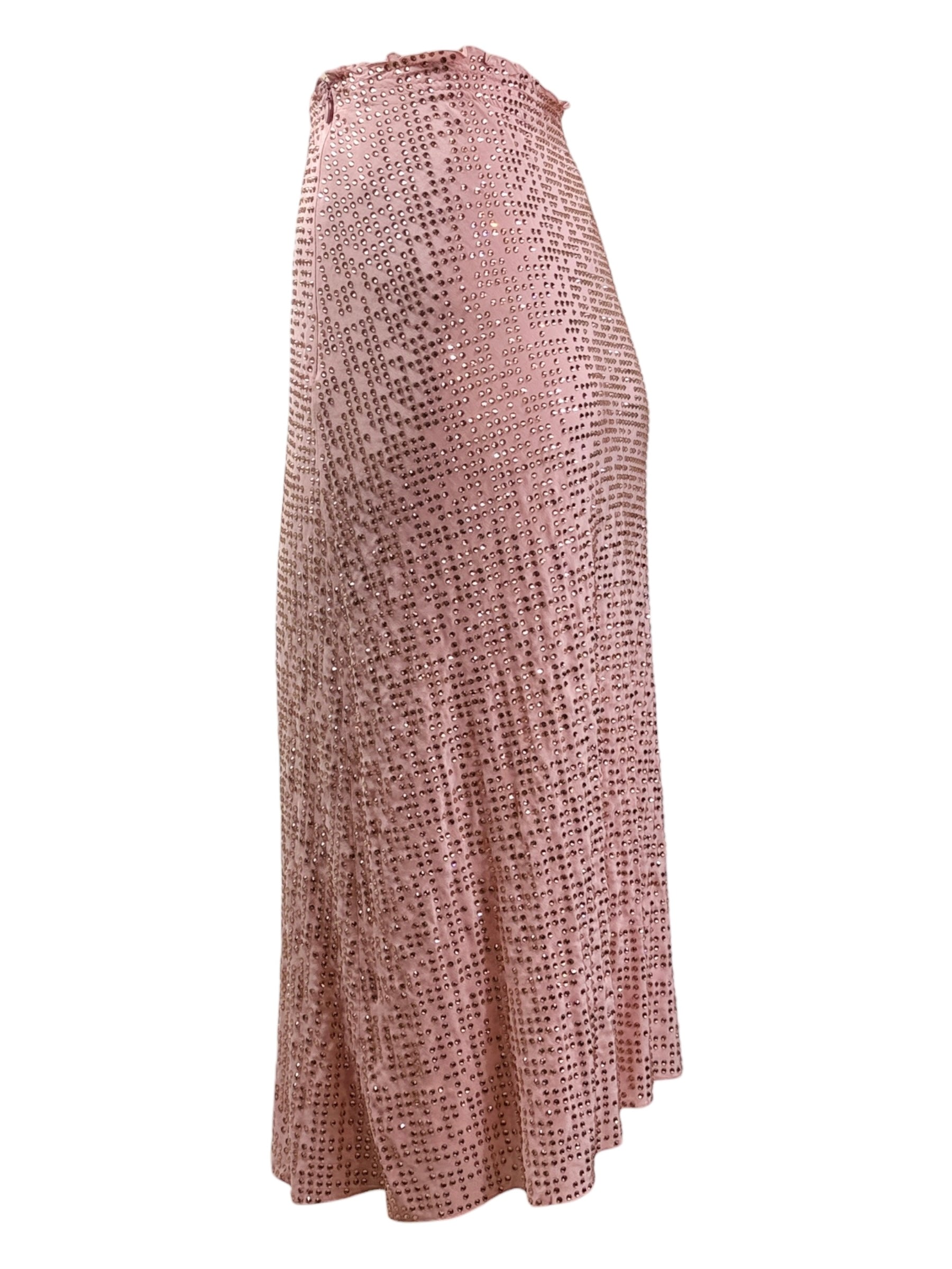 Miu Miu Fall 2022 Swarovski pink crystal embellished silk skirt