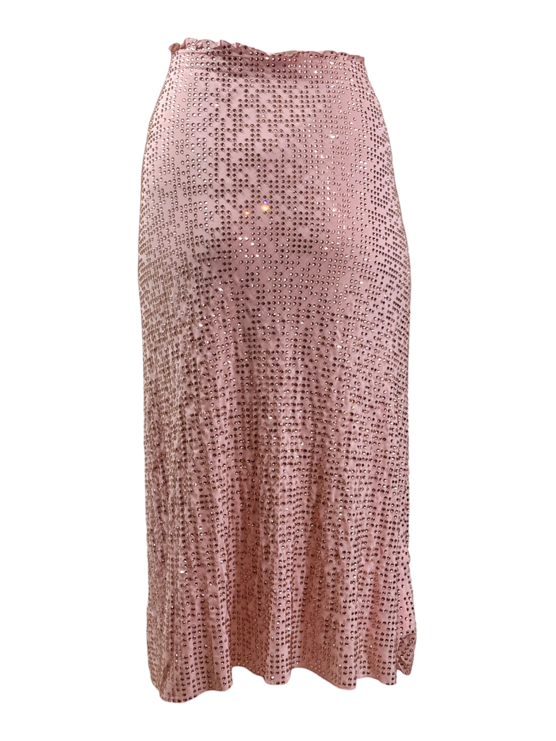Miu Miu Fall 2022 Swarovski pink crystal embellished silk skirt