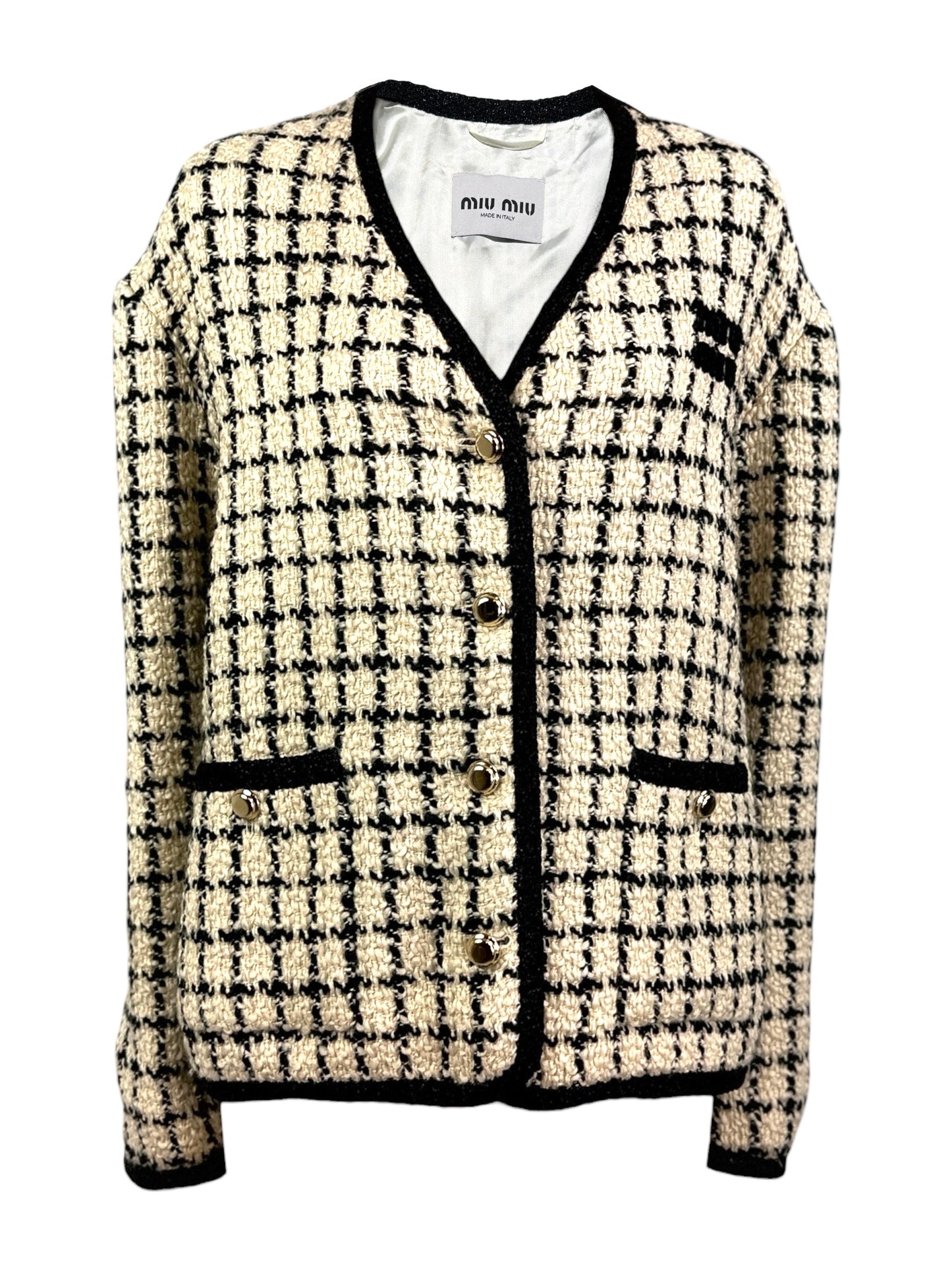 Miu Miu tweed jacket beige black