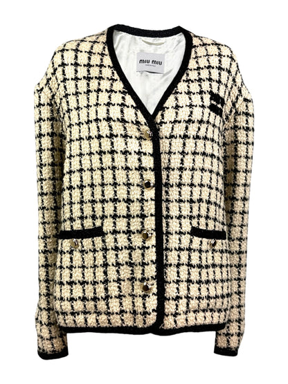 Miu Miu tweed jacket beige black